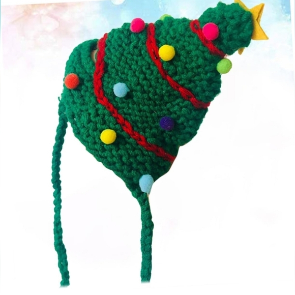Hand Crafted crochet hat Christmas tree pet hat green & multicolored pump pumps - Picture 11 of 14
